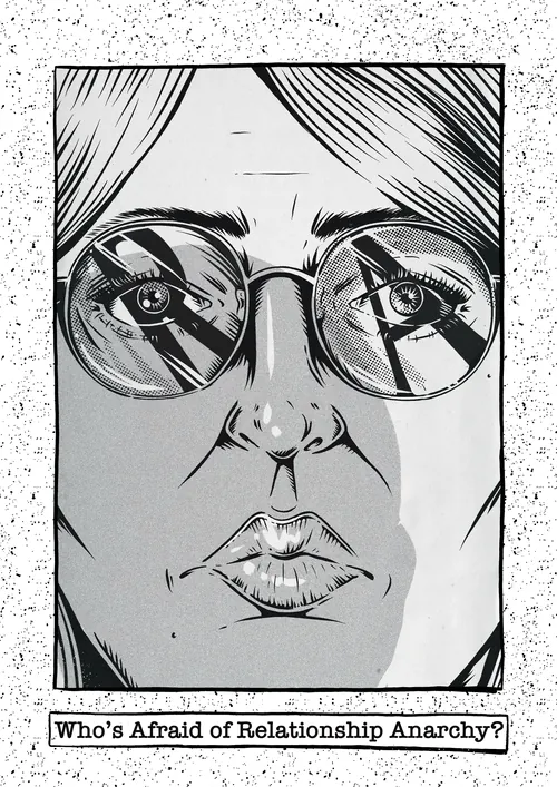 Black and white portrait of person wearing reflective glasses by Cat Sims