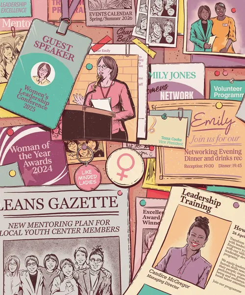 Collage of community flyers and newsletters by Cat Sims