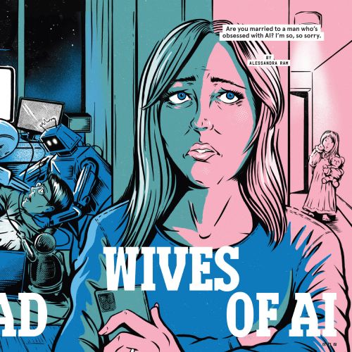 Comic panel showing a worried woman and soldiers with AI technology by Cat Sims