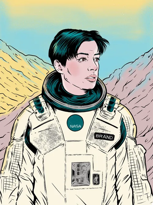 Cat Sims illustration of Anne Hathaway as an astronaut