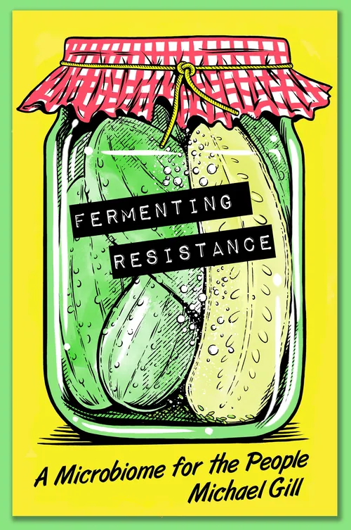 Cat Sims artwork showing fermented vegetables in jars beneath a red checked cloth.
