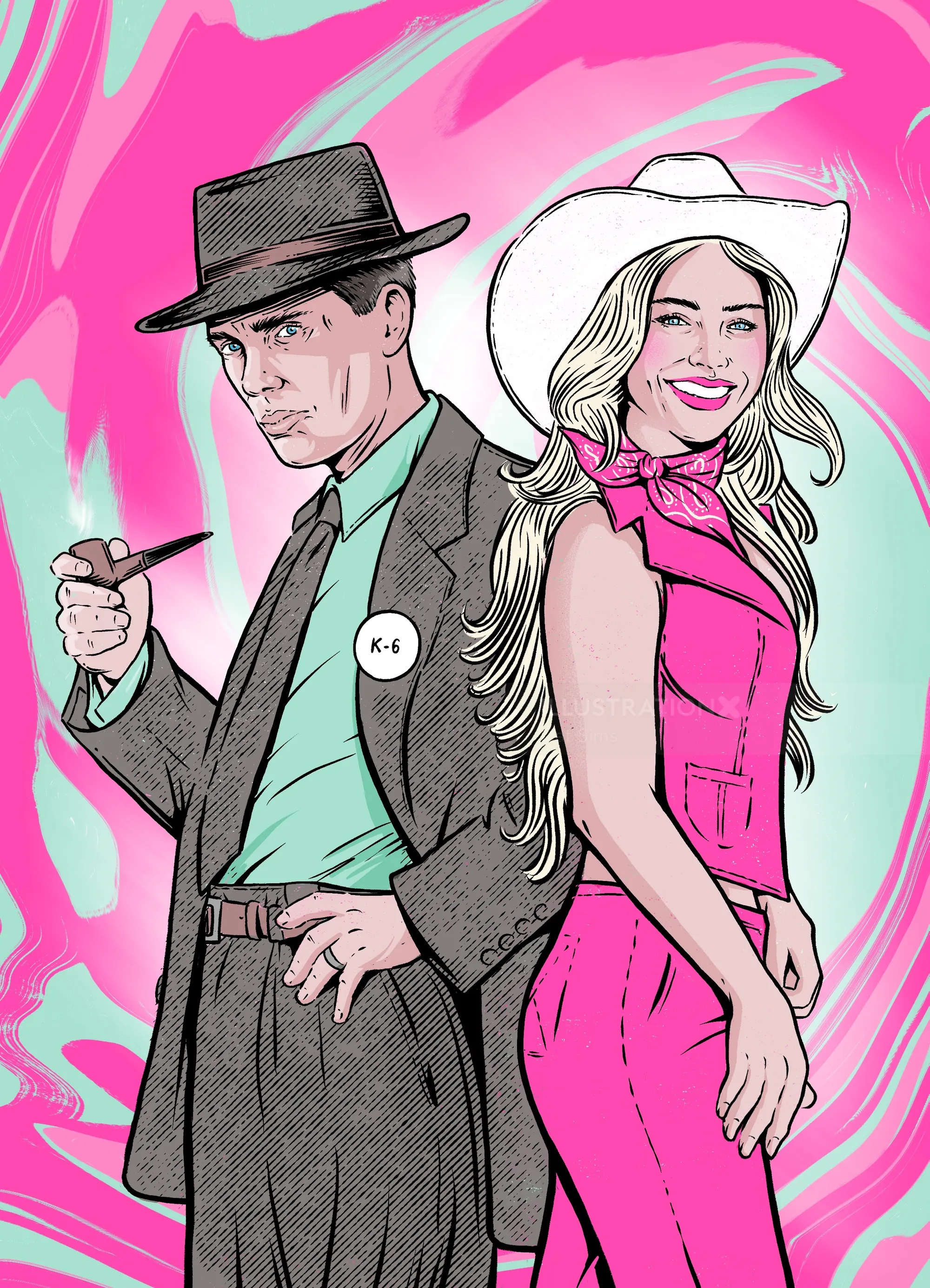Cat Sims ilustração de um casal estiloso com roupas de inspiração vintage