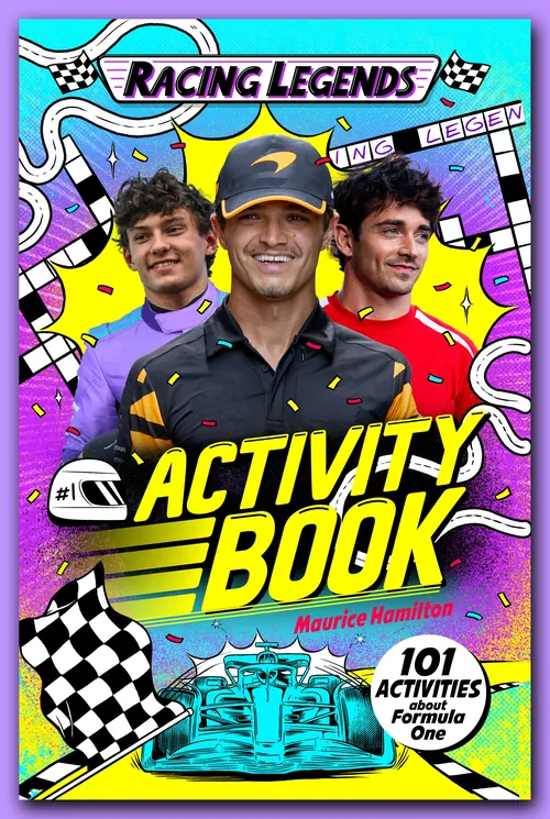 Racing Legends activity book cover by Cat Sims featuring Lewis Hamilton