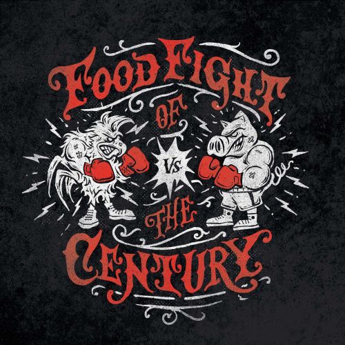 Chicken vs Pig in the food fight of the century logo design