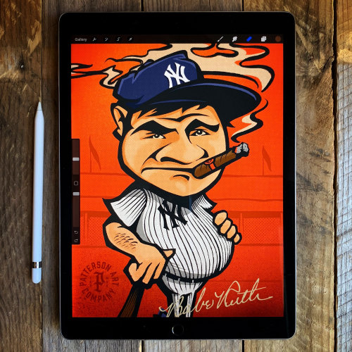 Jogador de beisebol design cartão caricatura fumar charuto ianques