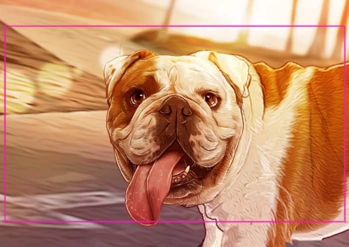 Obra de arte que representa a un Bulldog