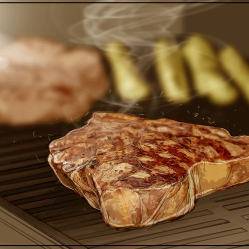 Visually realistic steak grilling imagery