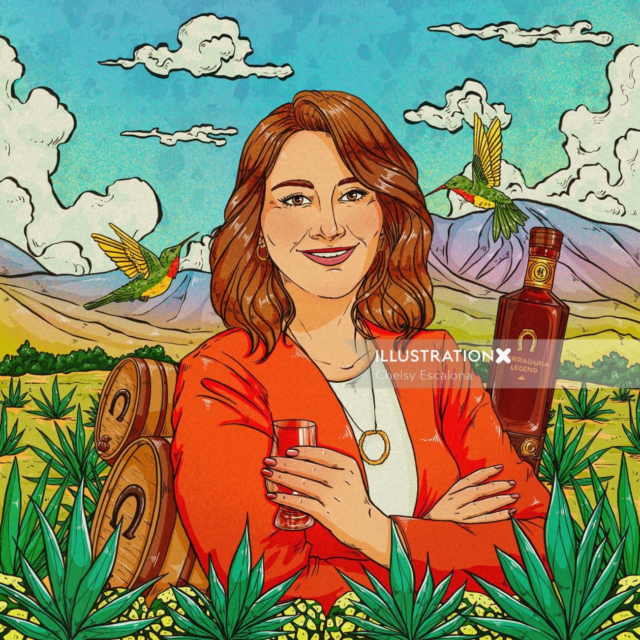 Portrait comique d&#39;Elisa Gutierrez pour la campagne Vine Spirit