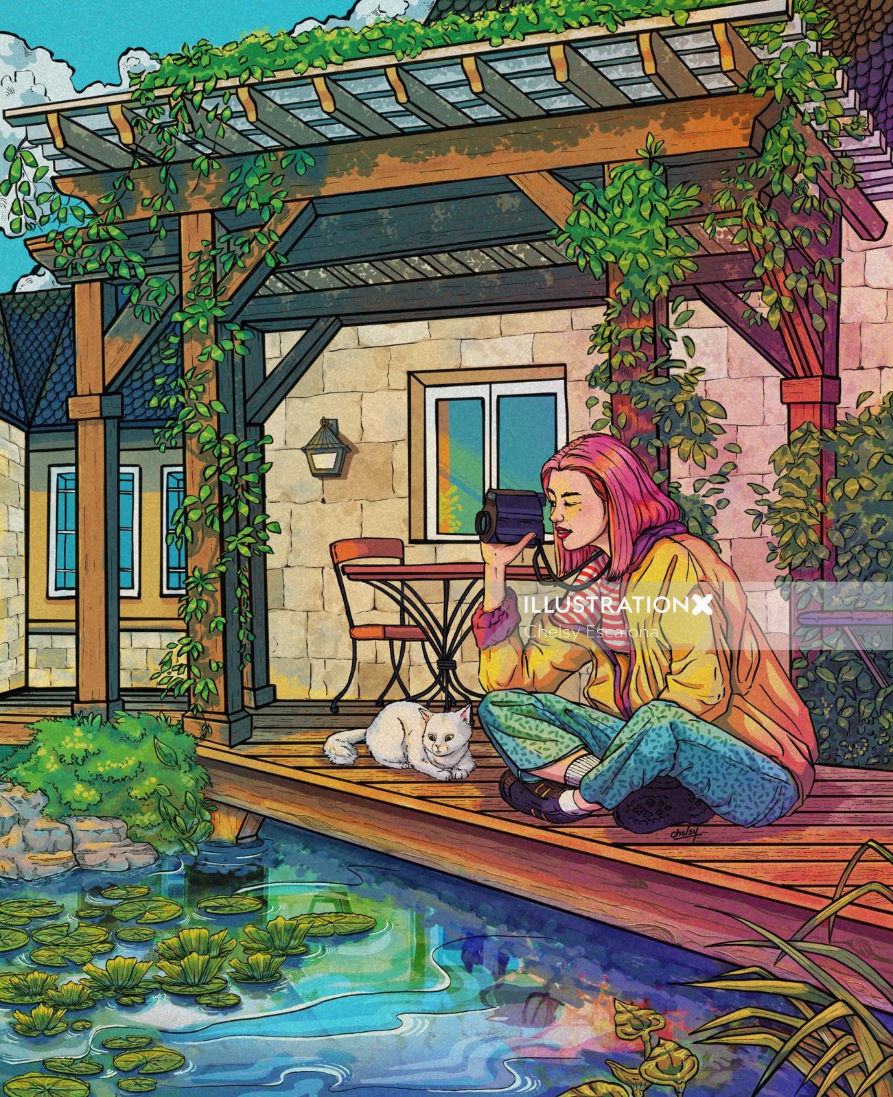 Lakeside cottage as shown in pop art