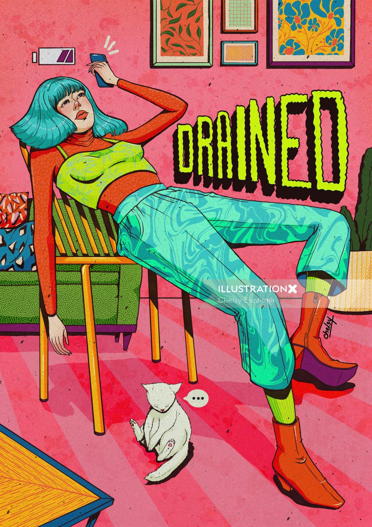 Book cover illustration of "Drained", 2022