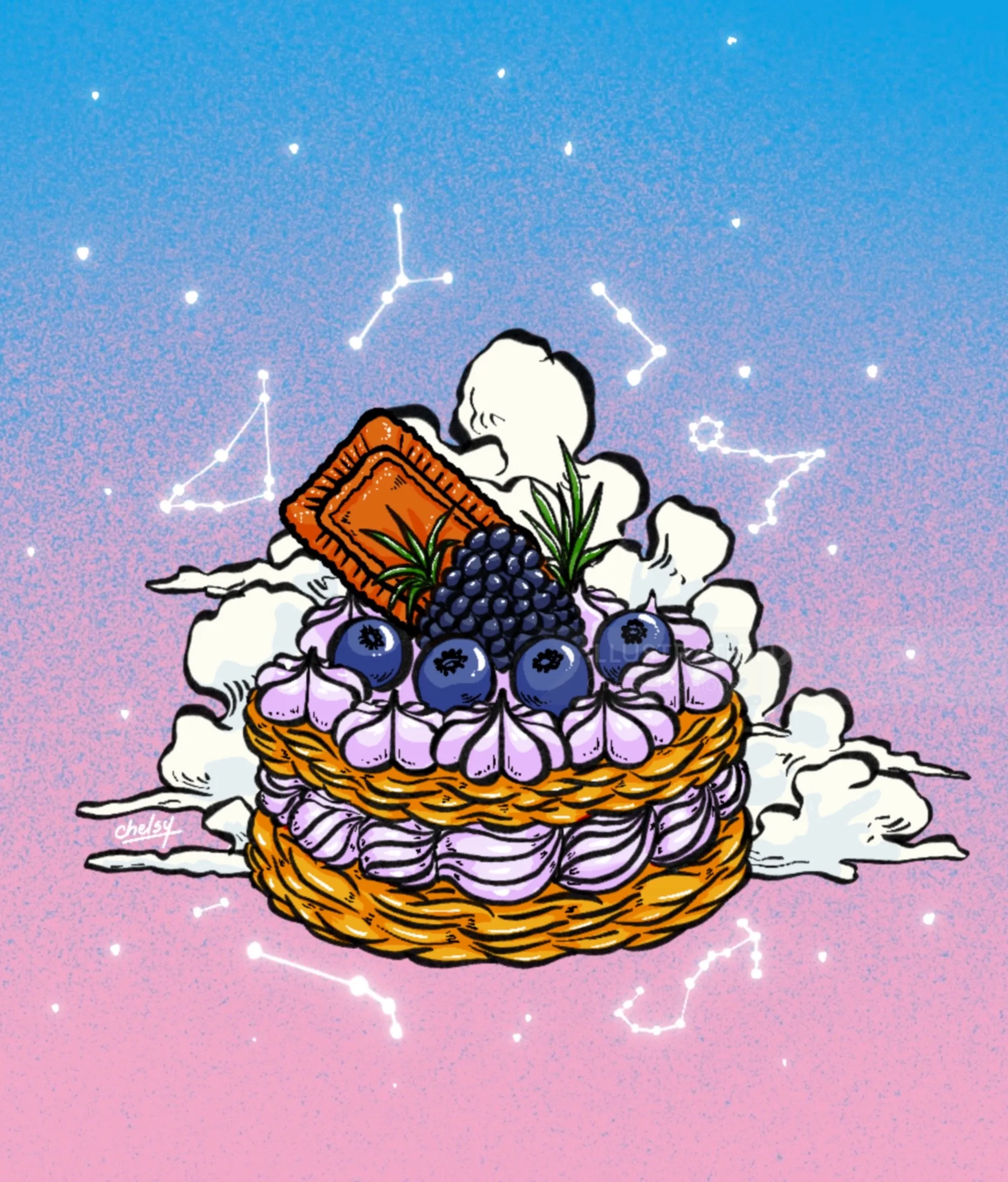 Blueberry cream cake with constellation patterns by Chelsy Escalona
