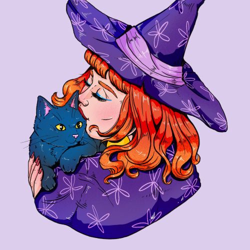 Fantasy magical illustration of Cat Witch