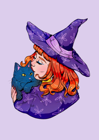 Fantasy magical illustration of Cat Witch