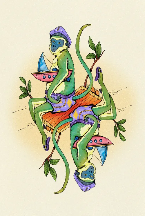 Solitaire card illustration with a monkey