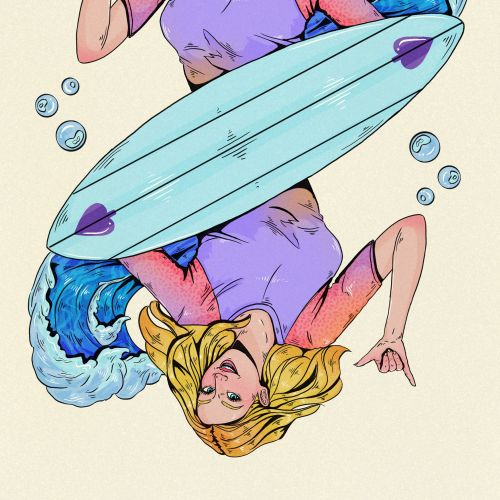 Caricature surfing queen deck card design