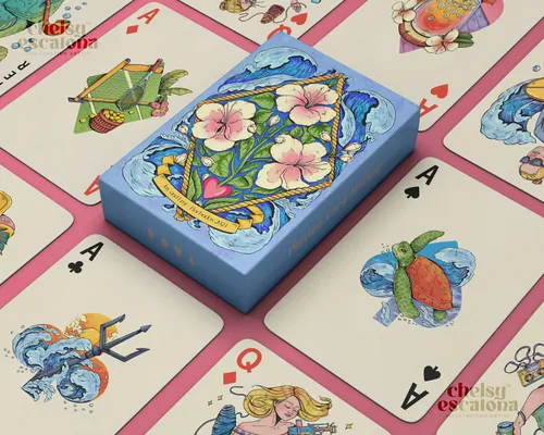 Floral themed card deck and illustrated aces by Chelsy Escalona