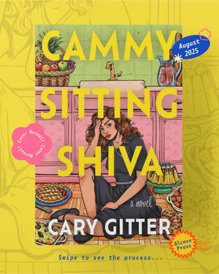 Illustration of woman sitting among food and candles, book cover