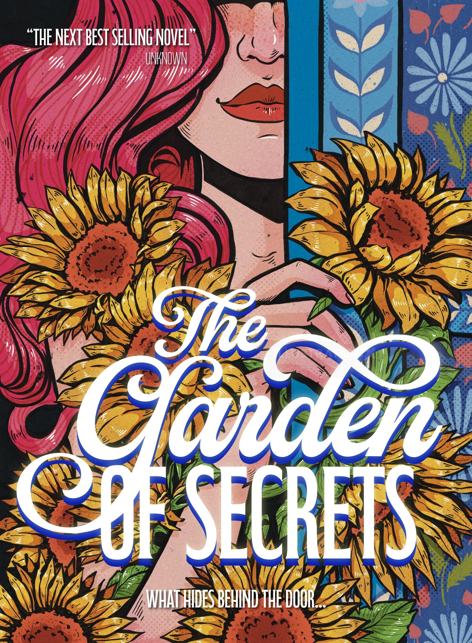 Whimsical book cover with sunflowers and colorful floral patterns