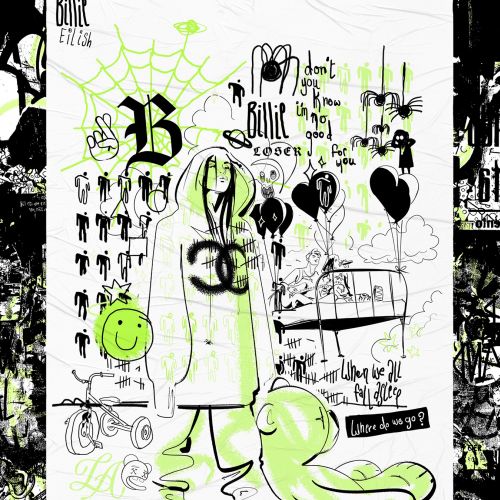 Mural portrait of billie eilish pop star