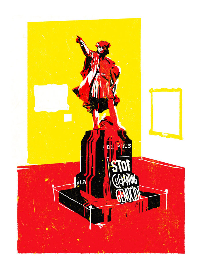 graphic statue stop celebrating genocide
