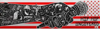 Hip hop themed artwork with clenched fist and urban elements by Chris Ede