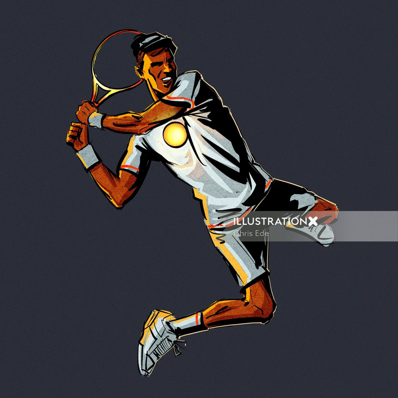 Jogador de tênis gráfico rebatendo a bola