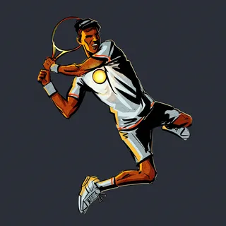 Graphic tennis player hitting the ball