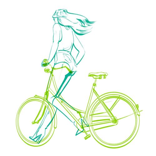 Line art girl with bicycle