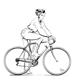 Mujer gráfica en bicicleta.
