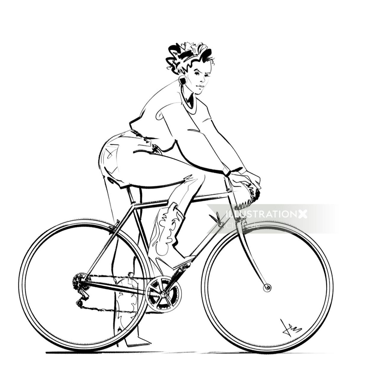Graphic woman on bicycle