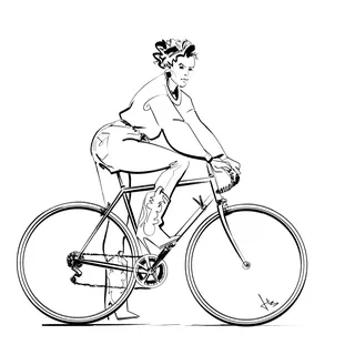 Graphic woman on bicycle