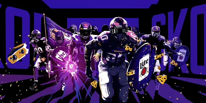 Football players wearing Miller Lite themed armor carrying shields by Chris Ede
