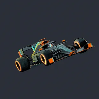 Illustration of a Formula 1 race car with orange highlights on a dark background