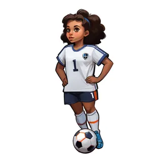 Young girl soccer player standing with foot on ball