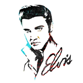 Ink illustration of Elvis Presley with signature style