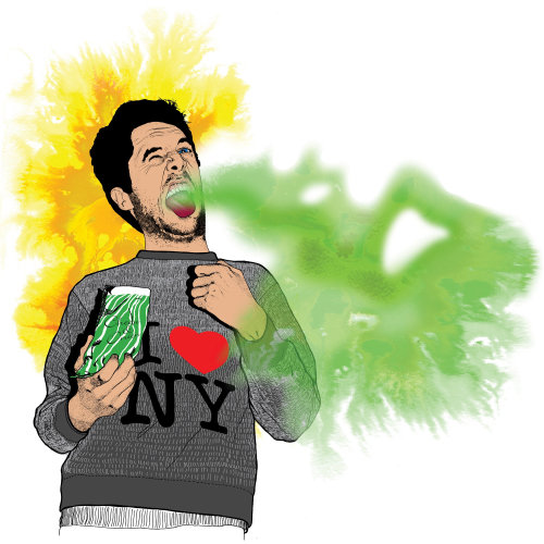 Hombre comiendo expresión de chile - Una ilustración de Chris Ede