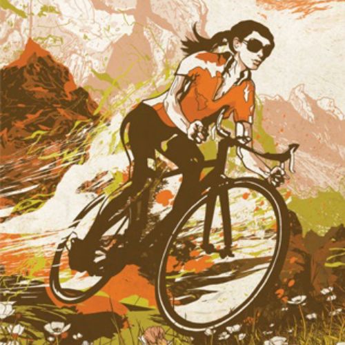 surfer silhouette, lady cycling illustration by Chris Ede