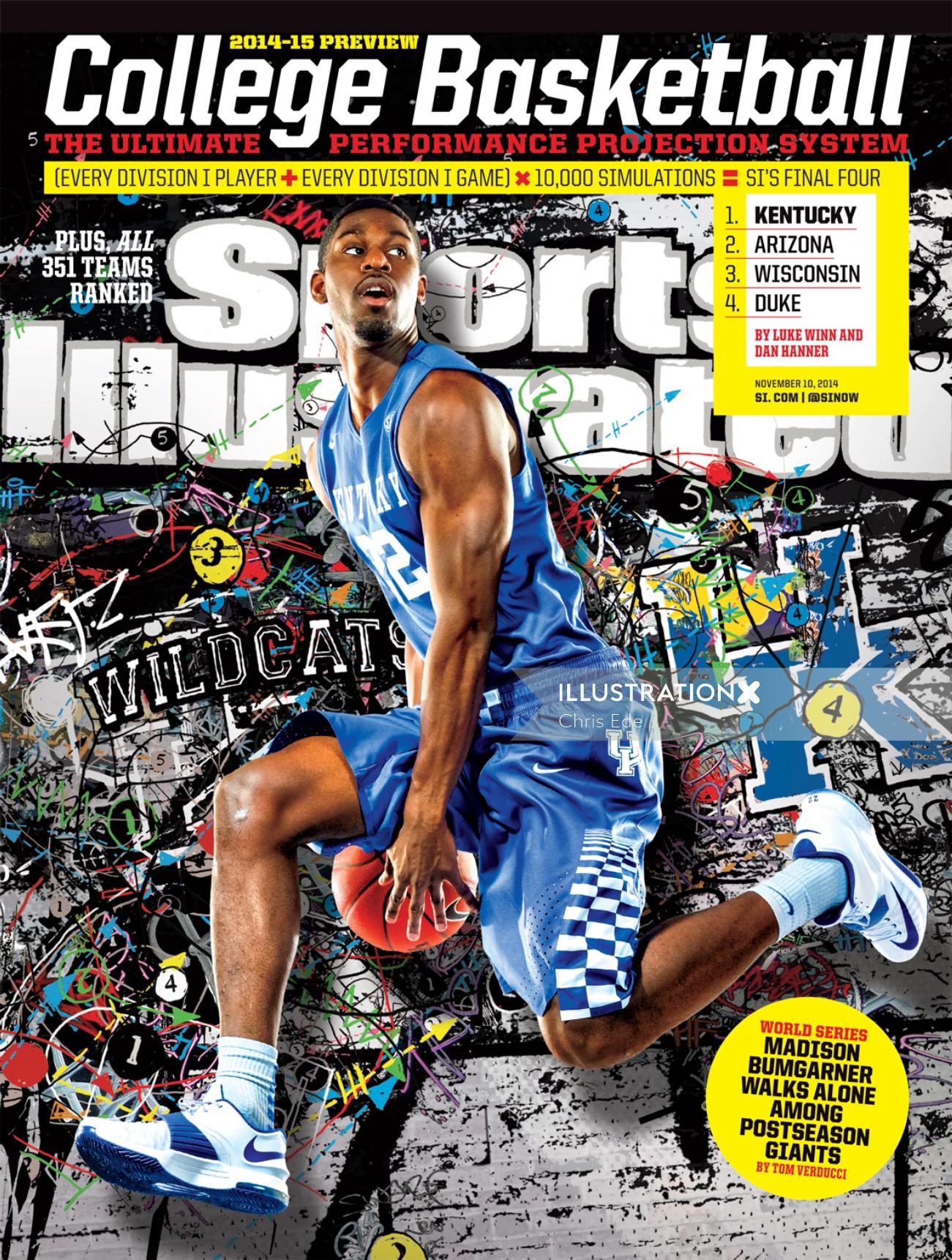 Ilustração da capa da revista College Basketball