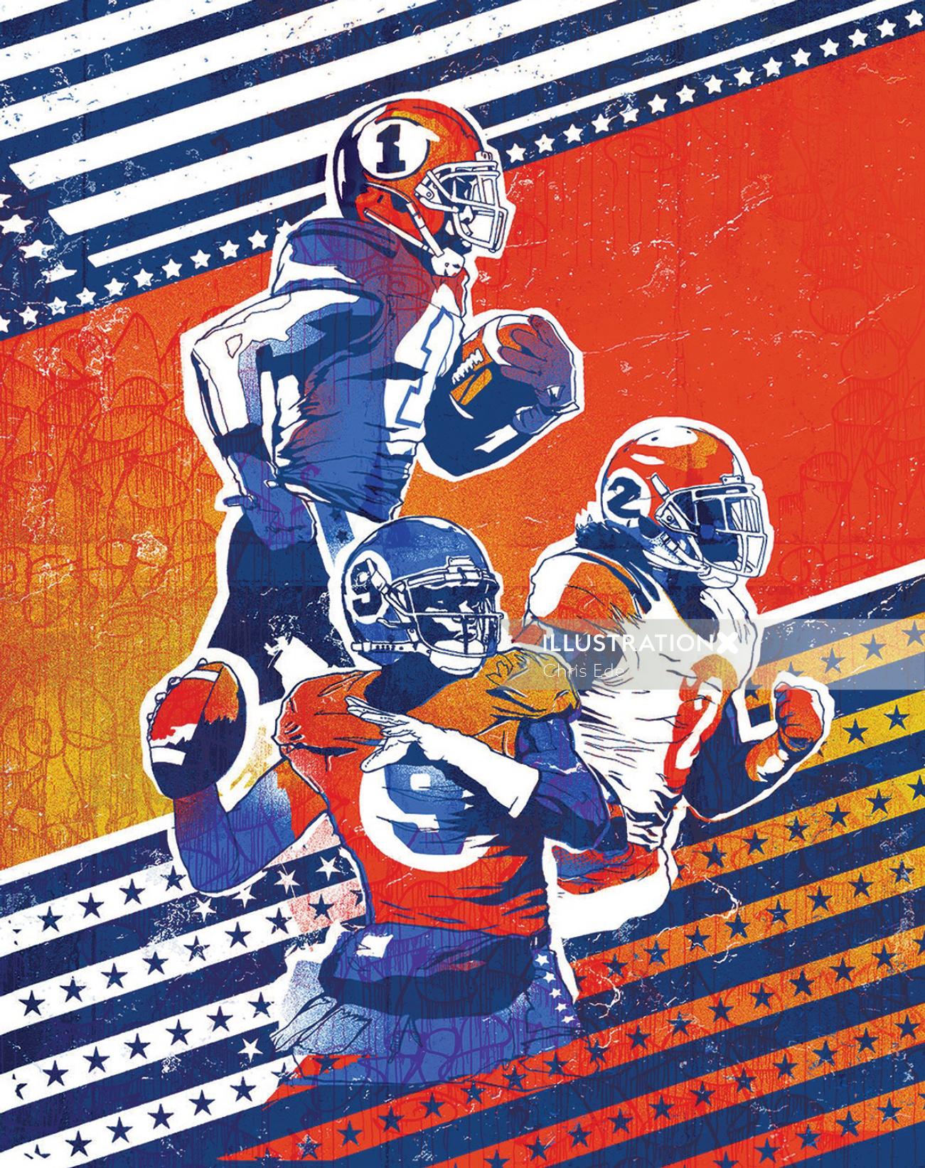 Illustration for American football magazine by Chris Ede