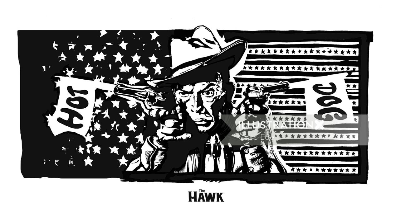 銃を持つアメリカのカウボーイの肖像画