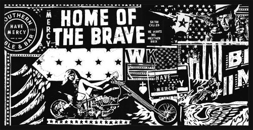 Ilustración mural de mujer en moto