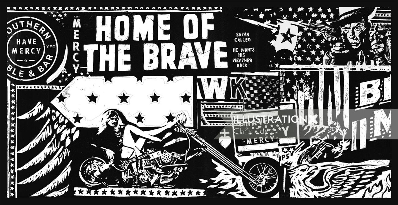 Ilustração mural de mulher em motocicleta