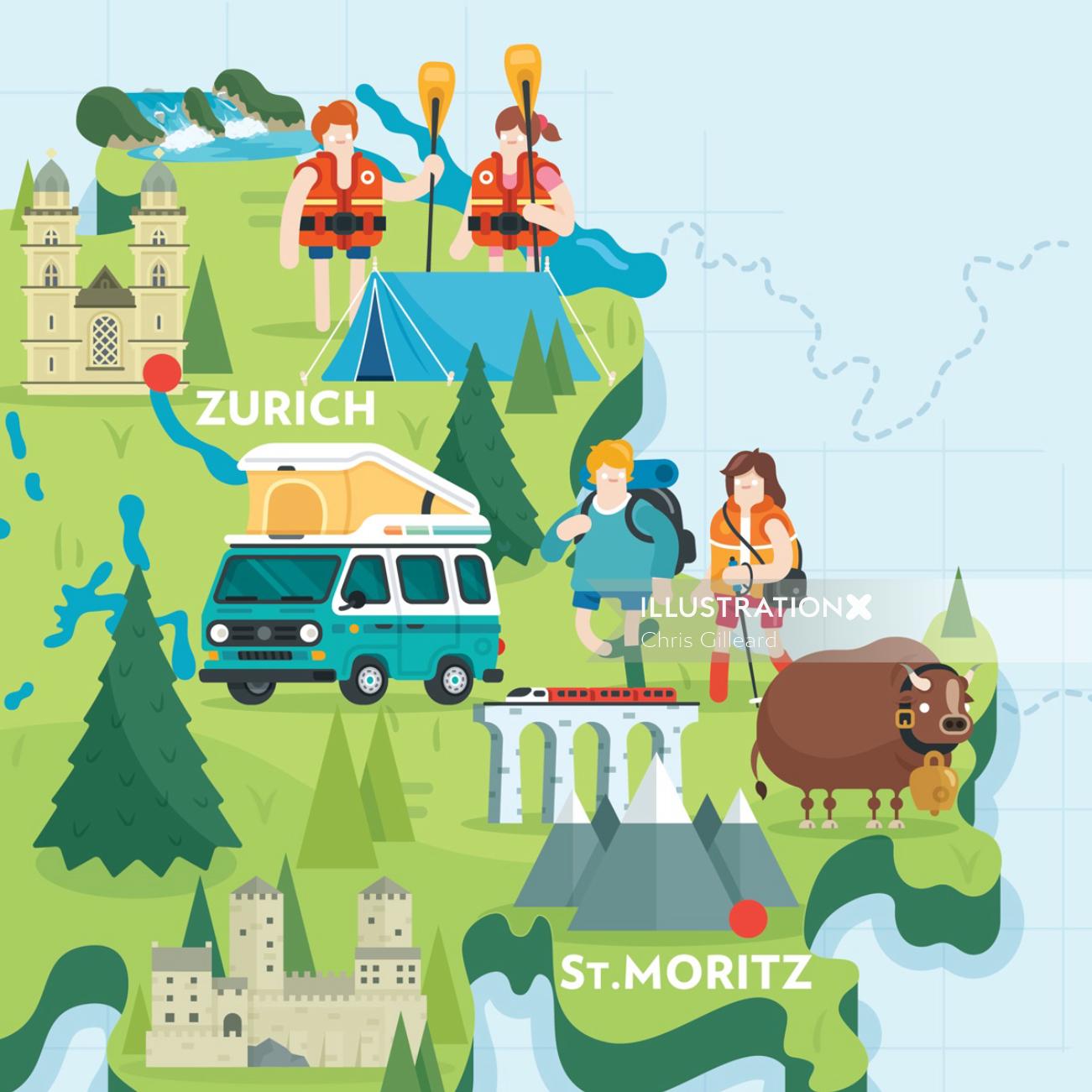 Swiss map highlight typography illustration