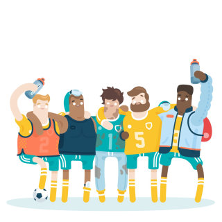 Ilustración de persona deportiva de trabajo en equipo por Chris Gilleard