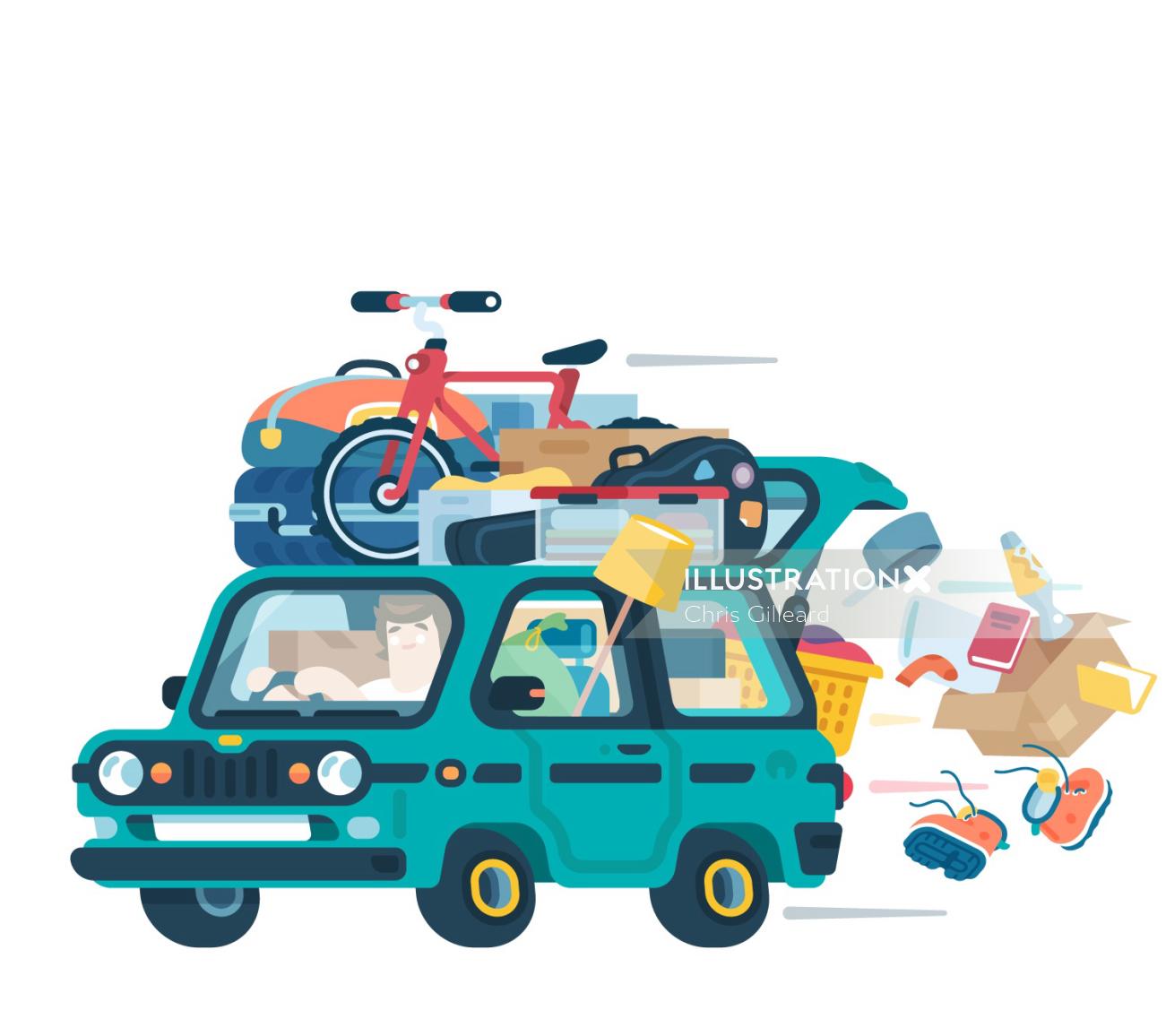 illustration of moving home from university