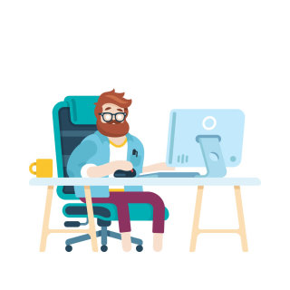 ilustración gráfica de un hombre sentado en el escritorio en el trabajo