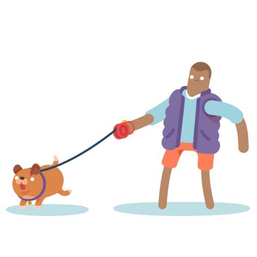 vector illustration of man and dog walking 