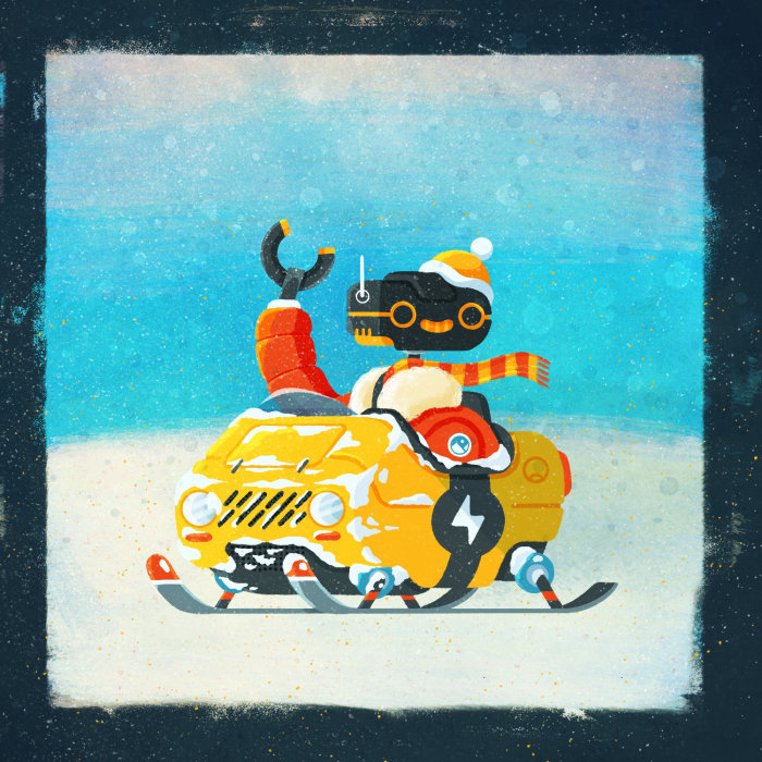 Retro illustration of Snow mobile Robot
