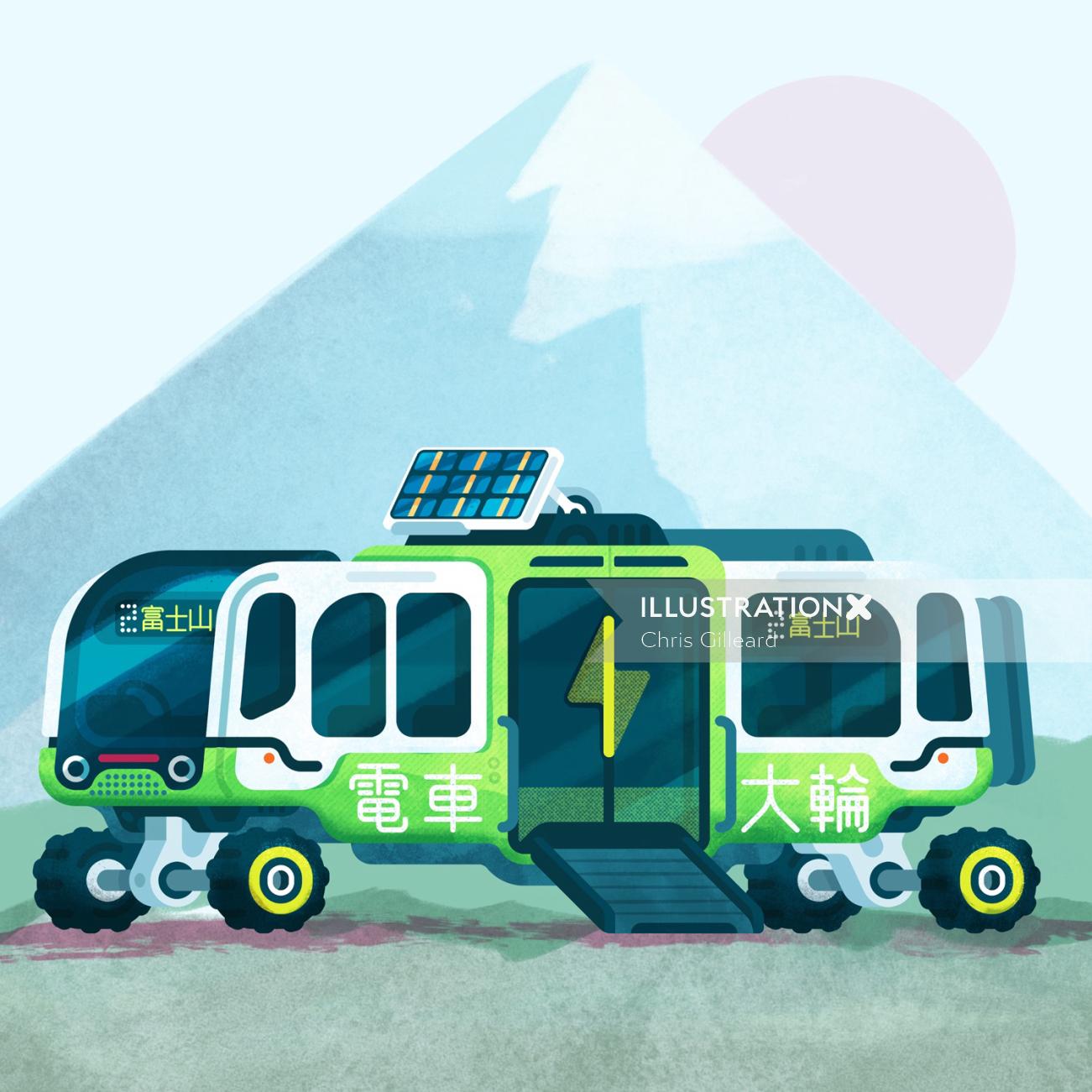 Ilustração em vetor elétrico ônibus japonês