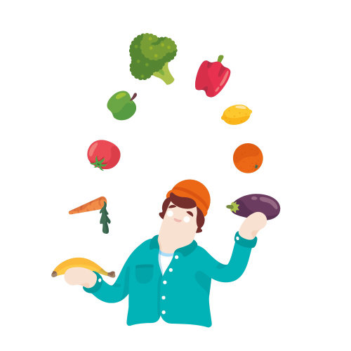 Illustration of Man Juggling healthy food